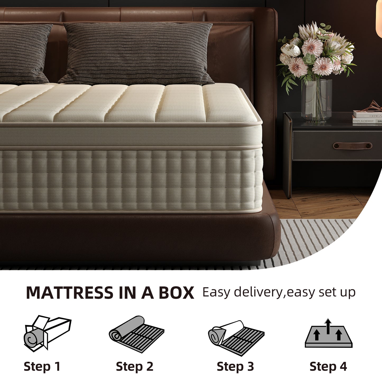 SILENCE MANGO 14 inch Queen Sized Hybrid Mattress, Gel Memory Foam, Individually Wrapped Pocket Springs, Medium Firmness, Zoned Pressure Relief Design, Boxed Mattress, High-density Foam Layer
