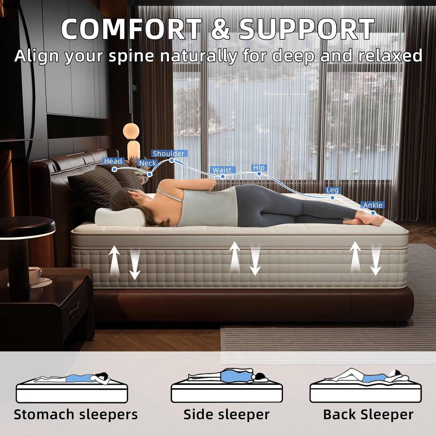 SILENCE MANGO 14 inch Queen Sized Hybrid Mattress, Gel Memory Foam, Individually Wrapped Pocket Springs, Medium Firmness, Zoned Pressure Relief Design, Boxed Mattress, High-density Foam Layer