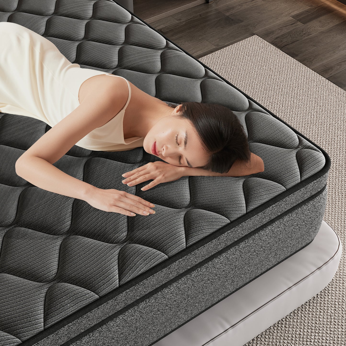 SILENCE MANGO 12 inch Queen Size Euro Top Mattress Grey Hybrid Medium Firm for Back & Lumbar Support,Bed Mattress in a Box,Individual Pocket Spring for Motion Isolation & Pressure Relief