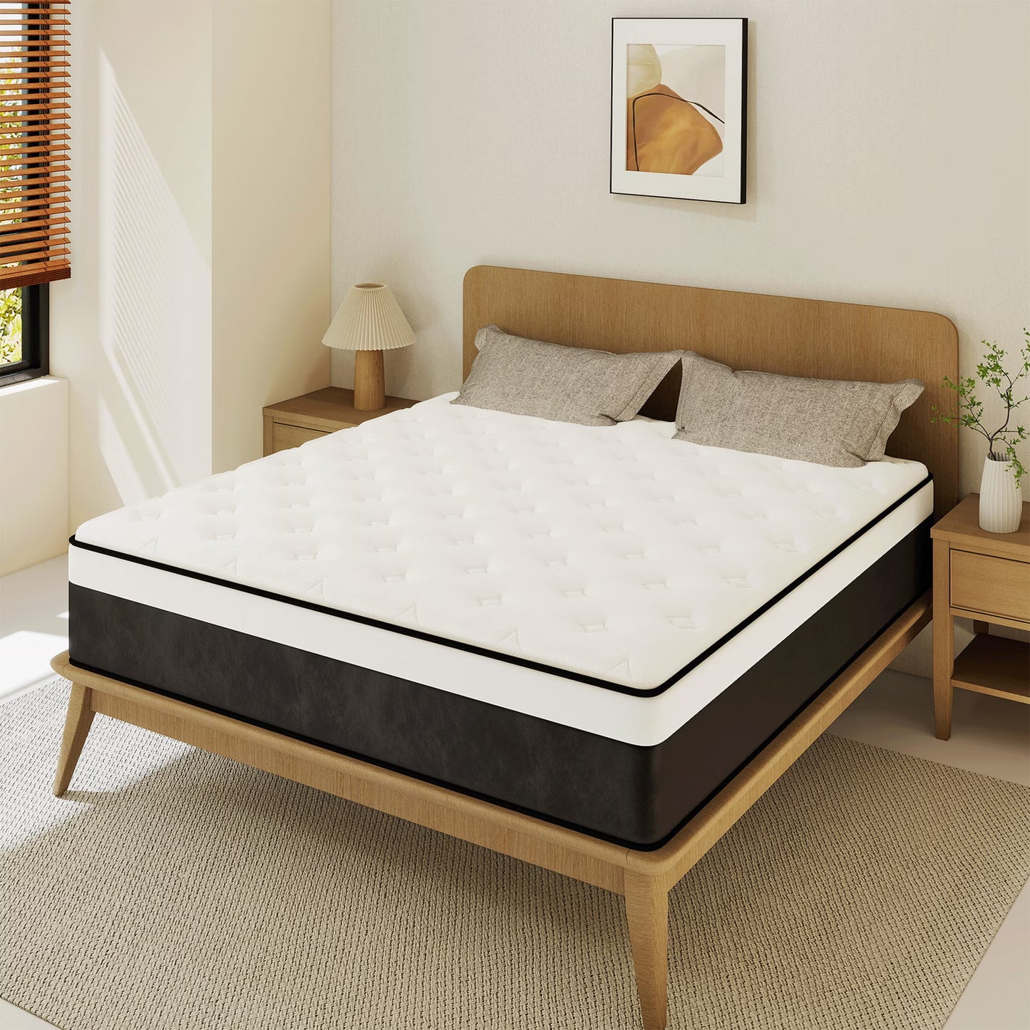 SILENCE MANGO 12 inch Queen Sized Hybrid Mattress With Individually Wrapped Pocket Springs Medium Firm Support in a Box High Density Foam for Adult CertiPUR-US
