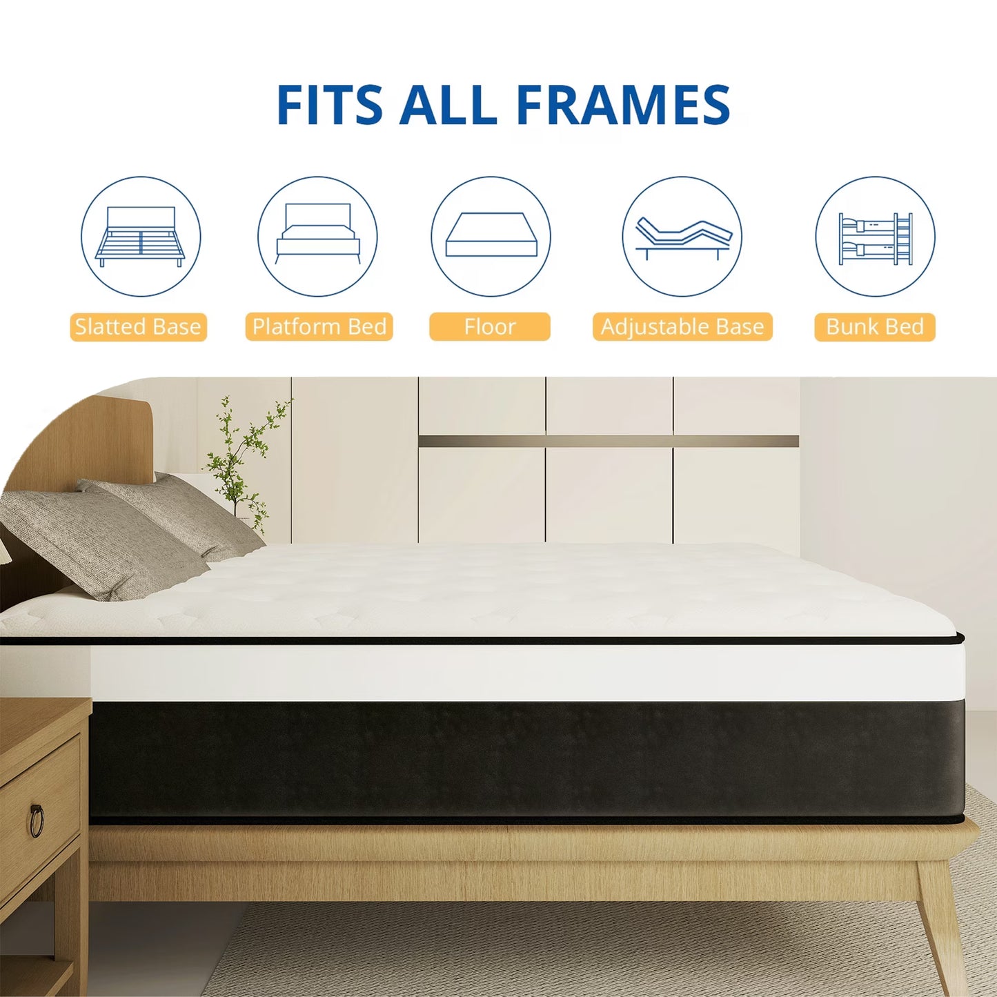 SILENCE MANGO 12 inch Queen Sized Hybrid Mattress With Individually Wrapped Pocket Springs Medium Firm Support in a Box High Density Foam for Adult CertiPUR-US