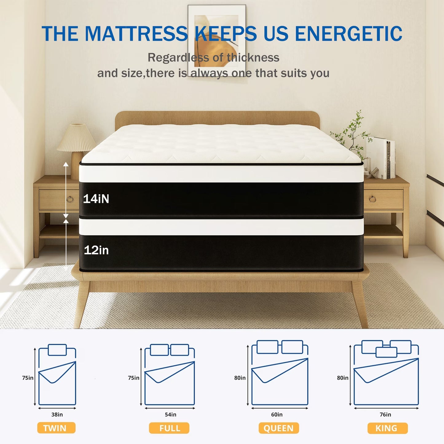 SILENCE MANGO 12 inch Queen Sized Hybrid Mattress With Individually Wrapped Pocket Springs Medium Firm Support in a Box High Density Foam for Adult CertiPUR-US