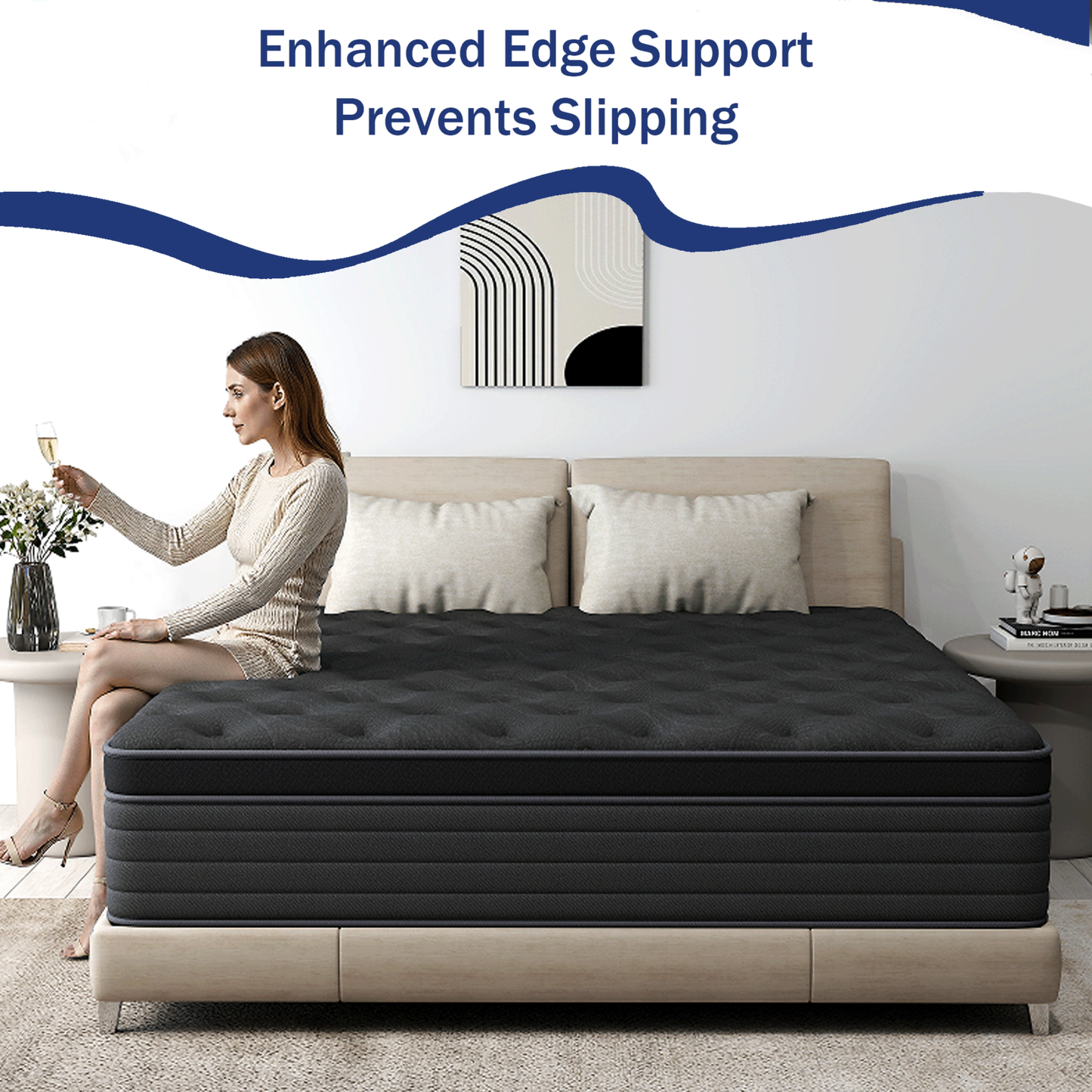 SILENCE MANGO 14 Inch King Size Euro Top Hybrid Mattress, Medium Firm, Grey, Bed in a Box, Individual Pocket Springs, Back & Lumbar Support, Motion Isolation, Pressure Relief
