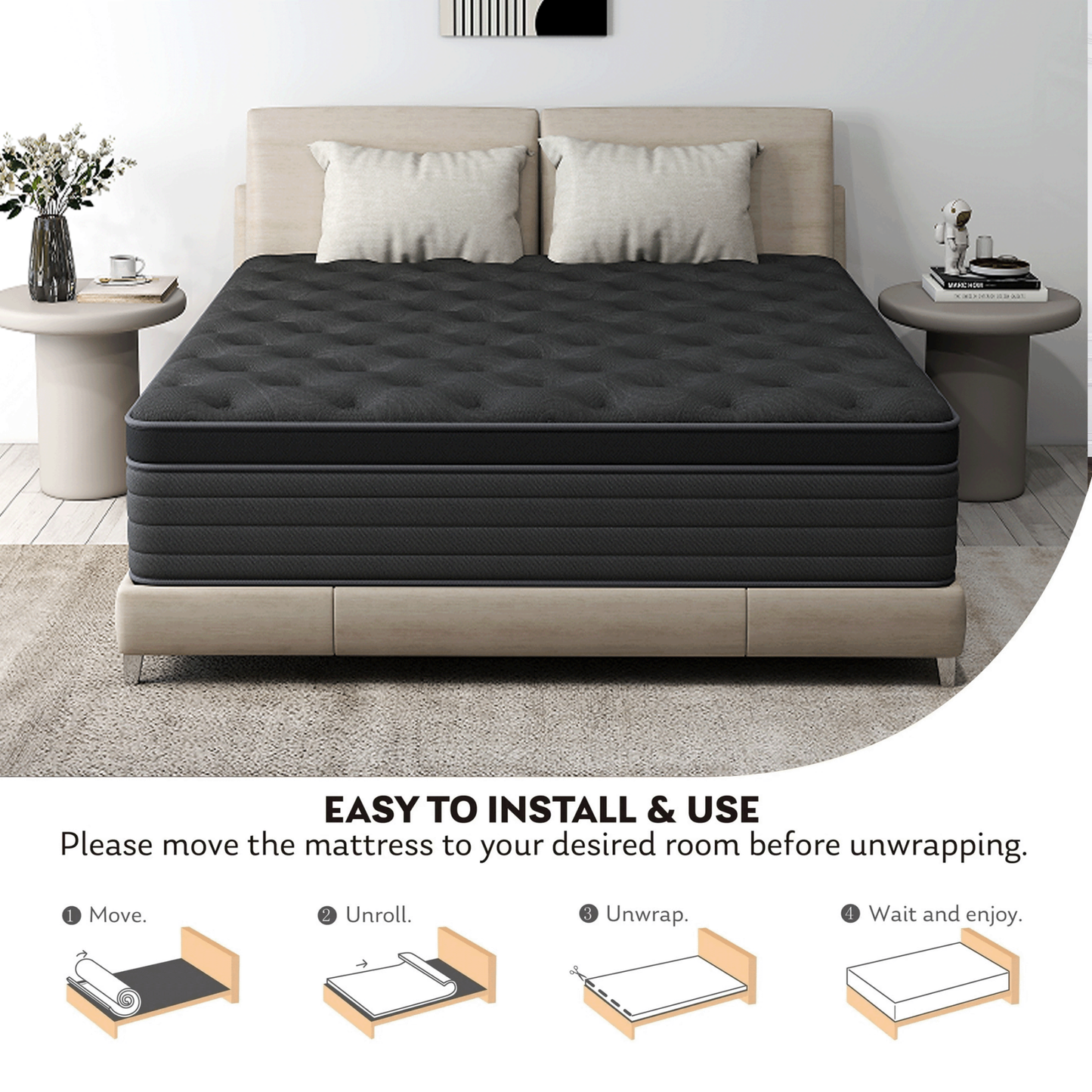 SILENCE MANGO 12 Inch Twin Size Euro Top Hybrid Mattress, Medium Firm, Grey, Bed in a Box, Individual Pocket Springs, Back & Lumbar Support, Motion Isolation, Pressure Relief