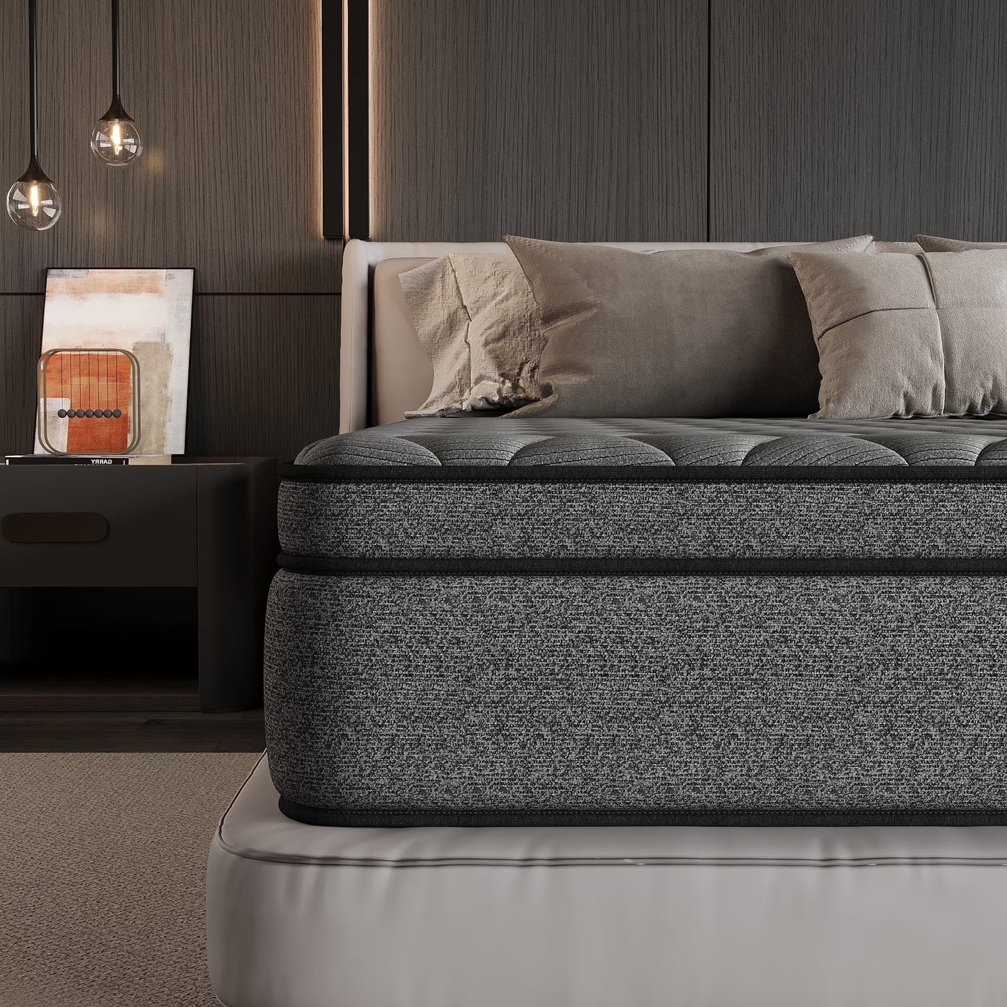SILENCE MANGO 12 inch Full Size Euro Top Mattress Grey Hybrid Medium Firm for Back & Lumbar Support,Bed Mattress in a Box,Individual Pocket Spring for Motion Isolation & Pressure Relief