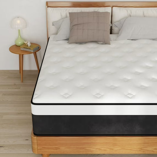 SILENCE MANGO 12 inch Queen Sized Medium Firm Hybrid Mattress,High Density Foam Layer,Individually Pocketed Springs,Gel Design,Memory Foam Mattress in a Box,Motion Isolation Feature