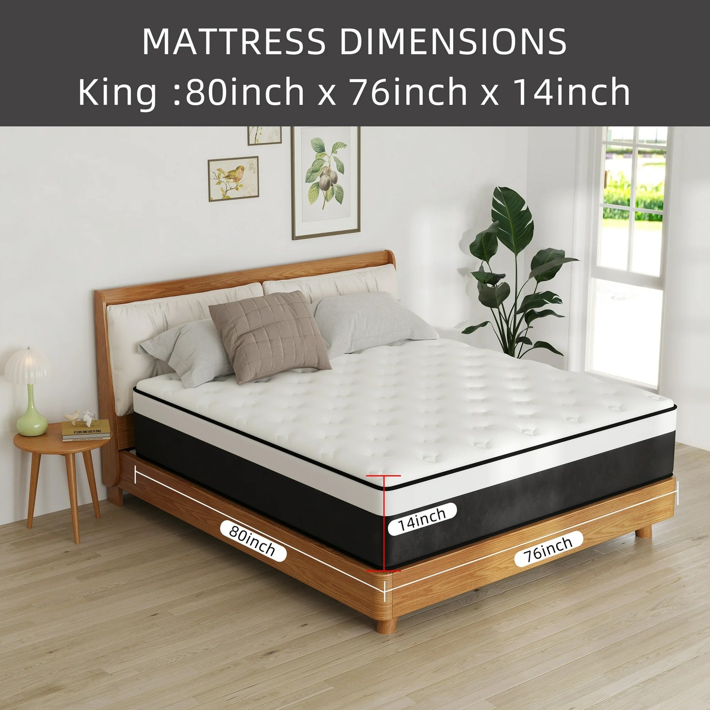 SILENCE MANGO 12 inch King Sized Hybrid Mattress With Individually Wrapped Pocket Springs, Medium Firm, in a Box, High Density Foam for Comfort Sleep.