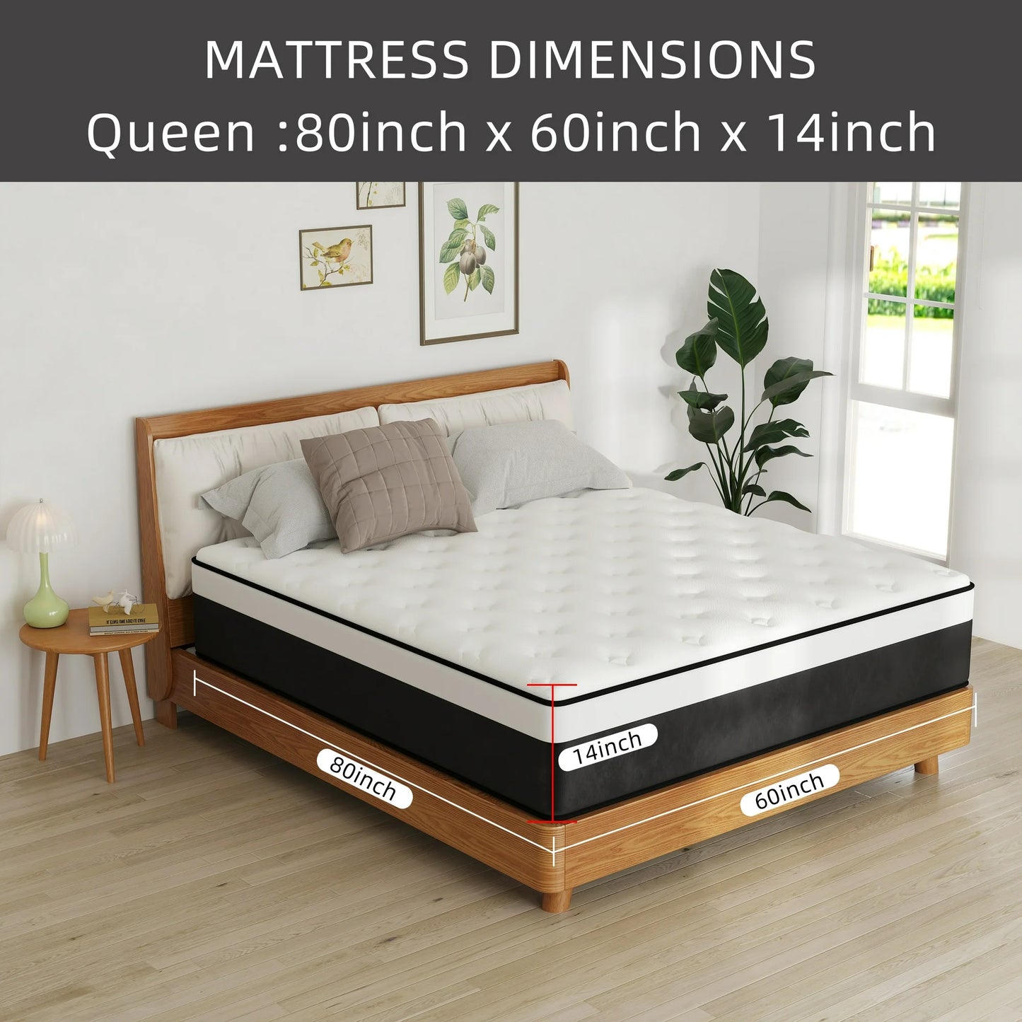 SILENCE MANGO 14 inch Queen Sized Medium Firm Hybrid Mattress,High Density Foam Layer,Individually Pocketed Springs,Gel Design,Memory Foam Mattress in a Box,Motion Isolation Feature