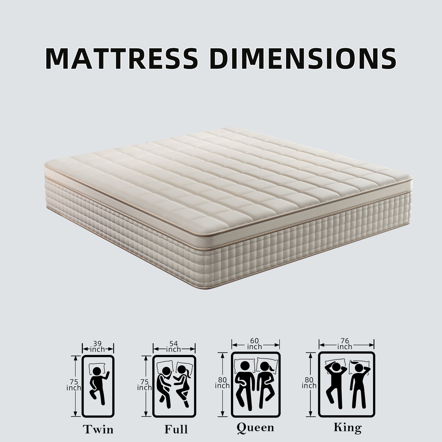 SILENCE MANGO 12 inch Full Sized Hybrid Mattress, Gel Memory Foam, Individually Wrapped Pocket Springs, Medium Firmness, Zoned Pressure Relief Design, Boxed Mattress, High-density Foam Layer