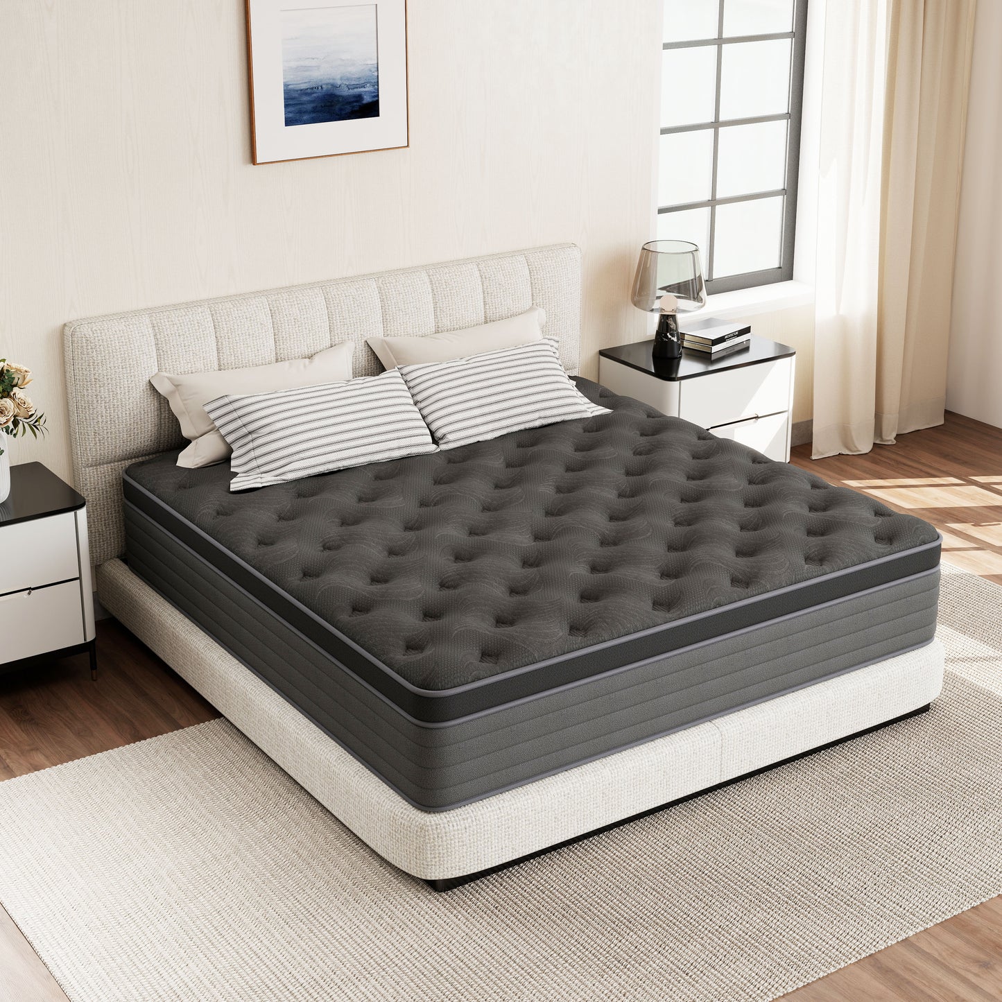 Zhovac 12 inch Queen Mattress, Memory Foam & Spring Hybrid Medium Comfort Queen Size in a Box,Adult,CertiPUR-US