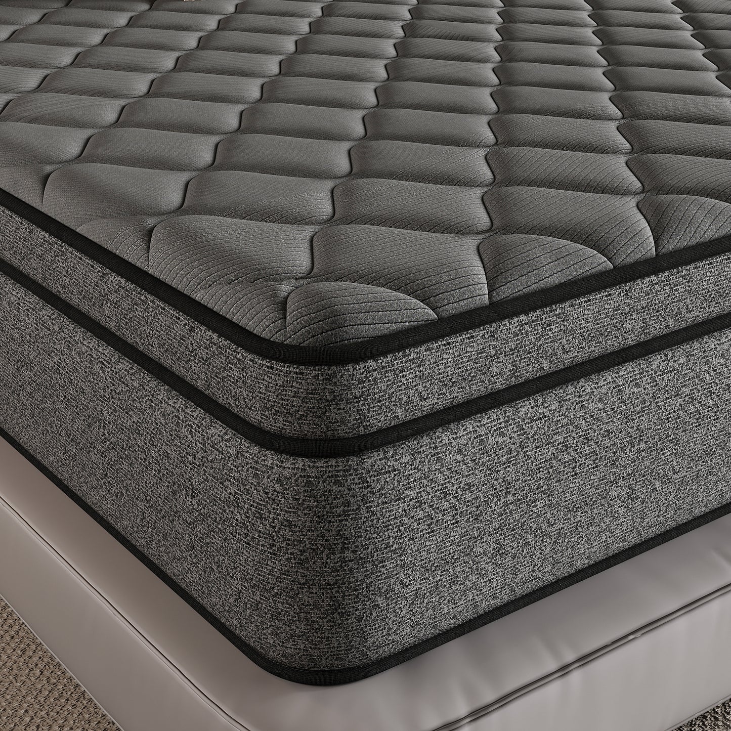 SILENCE MANGO 14 inch Full Size Euro Top Mattress Grey Hybrid Medium Firm for Back & Lumbar Support,Bed Mattress in a Box,Individual Pocket Spring for Motion Isolation & Pressure Relief