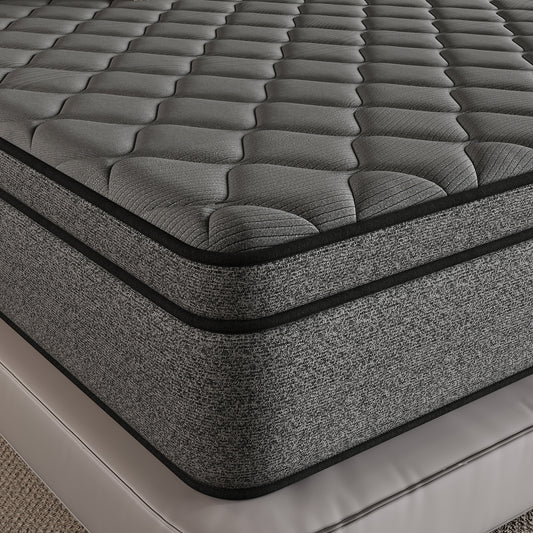 SILENCE MANGO 12 inch Full Size Euro Top Mattress Grey Hybrid Medium Firm for Back & Lumbar Support,Bed Mattress in a Box,Individual Pocket Spring for Motion Isolation & Pressure Relief