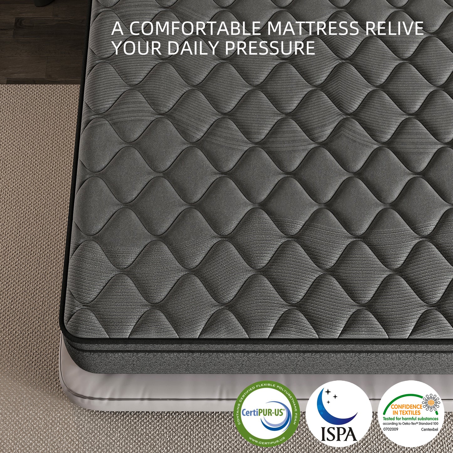 SILENCE MANGO 14 inch Full Size Euro Top Mattress Grey Hybrid Medium Firm for Back & Lumbar Support,Bed Mattress in a Box,Individual Pocket Spring for Motion Isolation & Pressure Relief