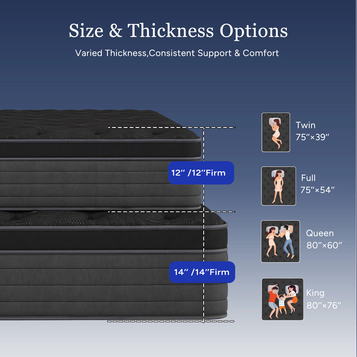 Twutri 14 Inch Medium Firm Euro Top Hybrid Full Mattress Individual Pocket Springs Offer Motion Isolation,Pressure Relief and Optimal Back & Lumbar Support