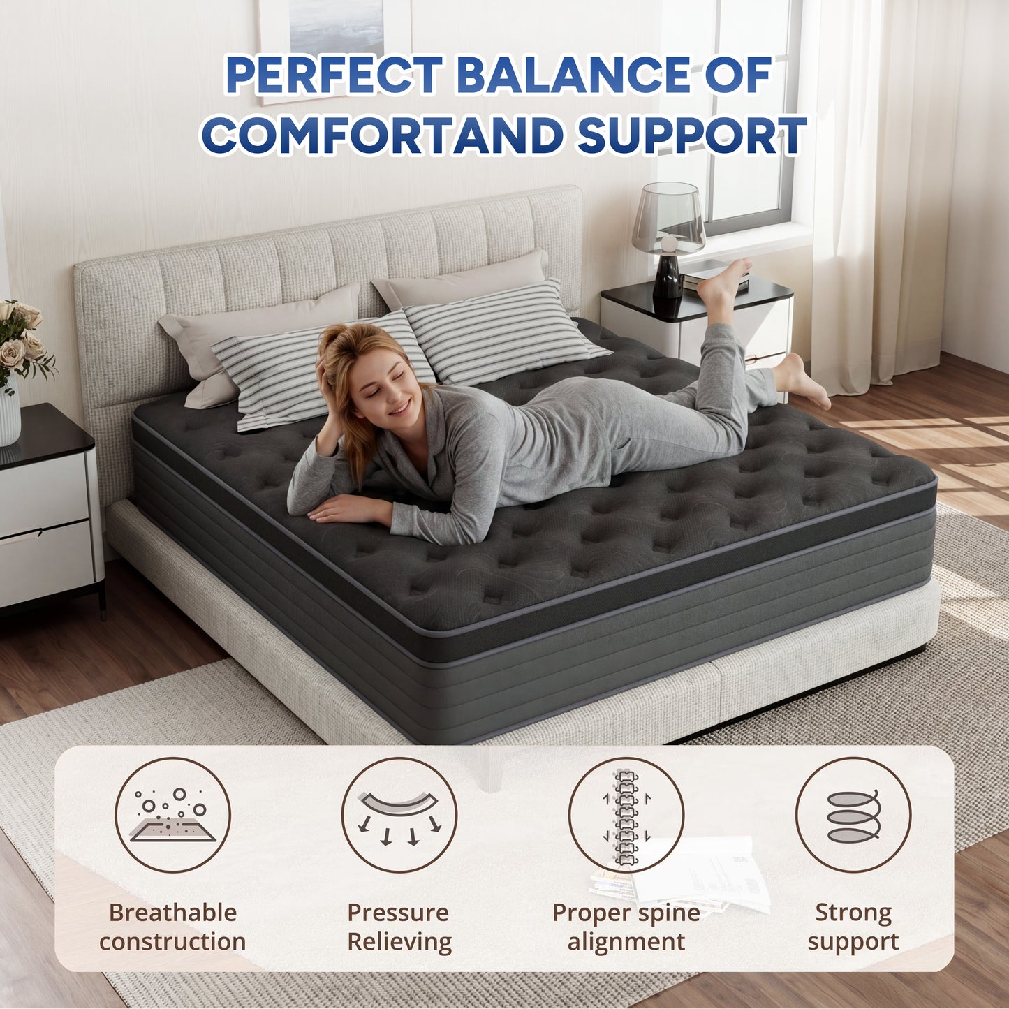 Zhovac 12 inch Twin Mattress, Memory Foam & Spring Hybrid Medium Comfort Twin Size in a Box,Adult,CertiPUR-US