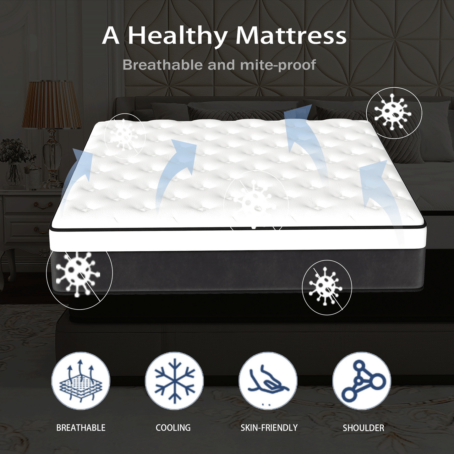 Twutri 14 Inch Full Euro Top Hybrid Mattress, Memory Foam with Individual Pocket Springs, Medium Firm Mattress in a Box(Black & White)