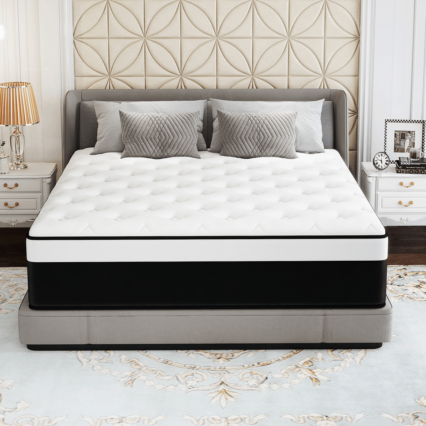 Twutri 14 Inch Full Euro Top Hybrid Mattress, Memory Foam with Individual Pocket Springs, Medium Firm Mattress in a Box(Black & White)