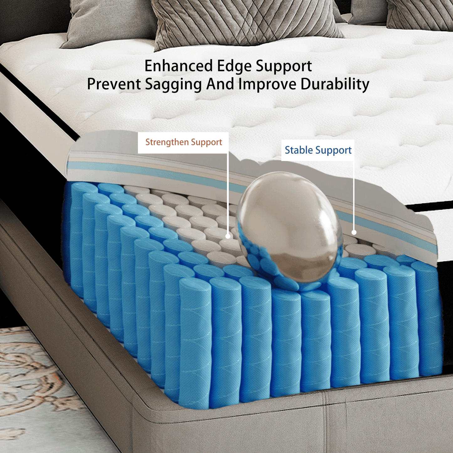 Twutri 14 Inch Full Euro Top Hybrid Mattress, Memory Foam with Individual Pocket Springs, Medium Firm Mattress in a Box(Black & White)