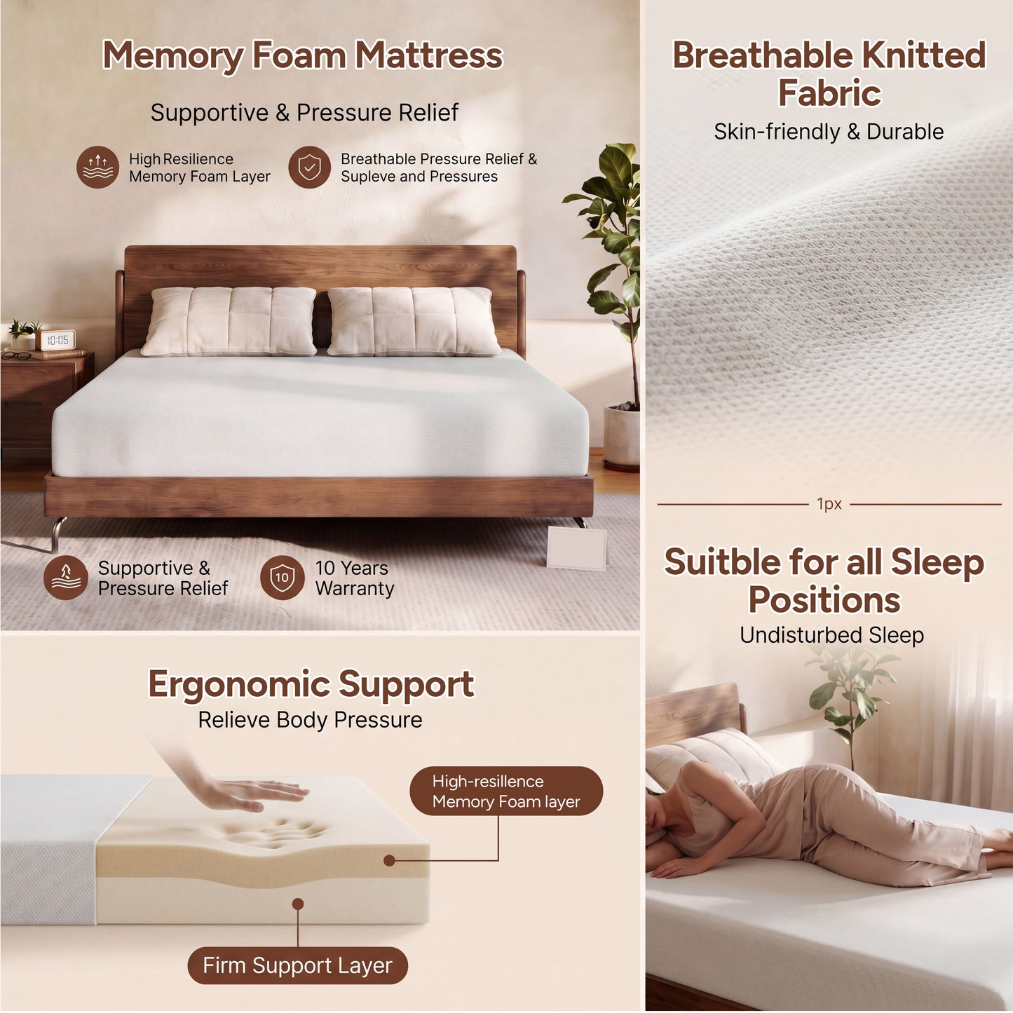 Zhovac 6 inch Memory Foam Mattress,Medium Firm King size Mattresses in a box,CertiPUR-US,Adult