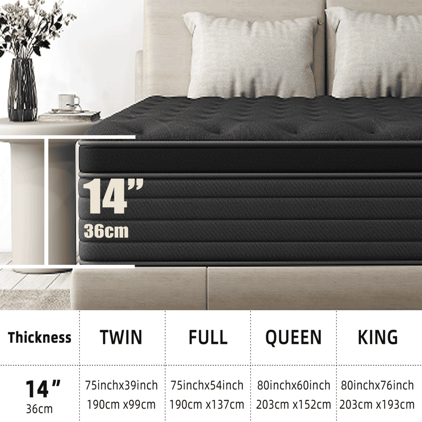 SILENCE MANGO 14 Inch King Size Euro Top Hybrid Mattress, Medium Firm, Grey, Bed in a Box, Individual Pocket Springs, Back & Lumbar Support, Motion Isolation, Pressure Relief